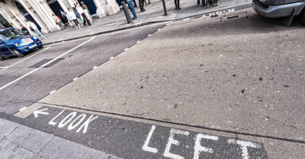 istock Look left sign for pedestrians - London 1168701588