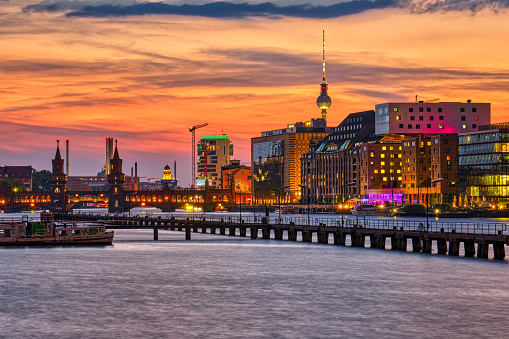 Beautiful sunset at the river Spree