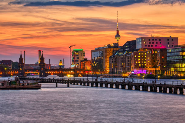 Beautiful sunset at the river Spree Beautiful sunset at the river Spree in Berlin, Germany friedrichshain photos stock pictures, royalty-free photos & images