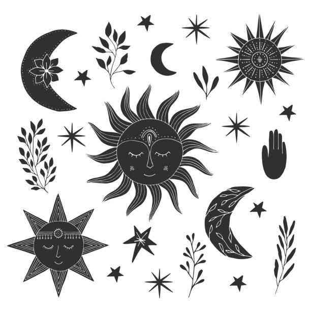 265 Boho Elegant Sun And Vintage Moon Tattoo Illustrations & Clip Art -  iStock