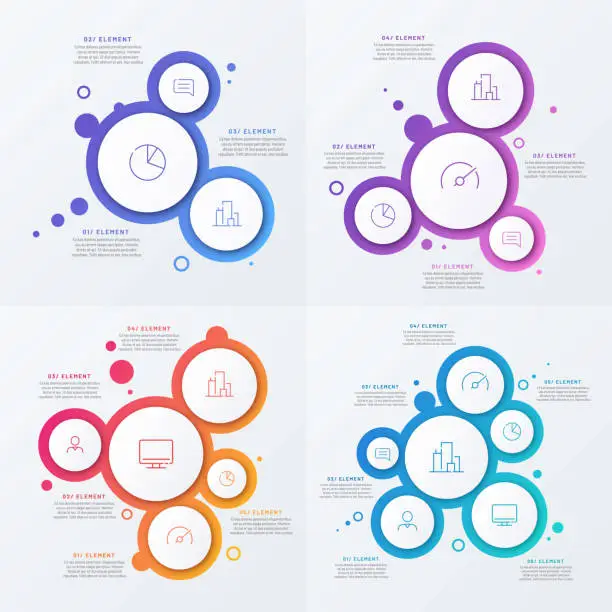 Vector illustration of Abstract vector gradient minimalistic infographic template composed of circles