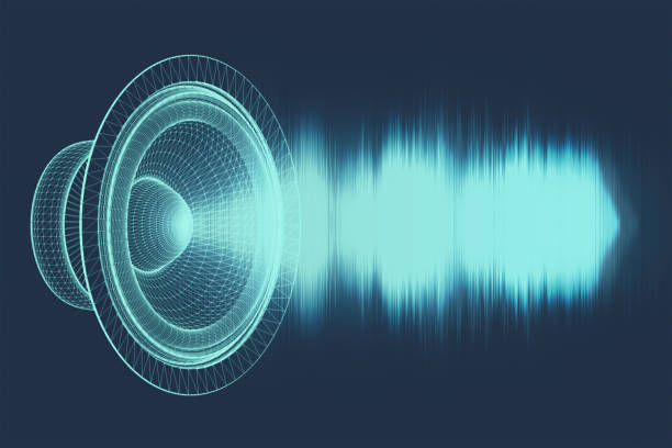 schallwellen oszillierendes leuchtenlicht, abstrakte technologie backgroud. 3d-illustration. - speaker sound audio equipment stereo stock-fotos und bilder