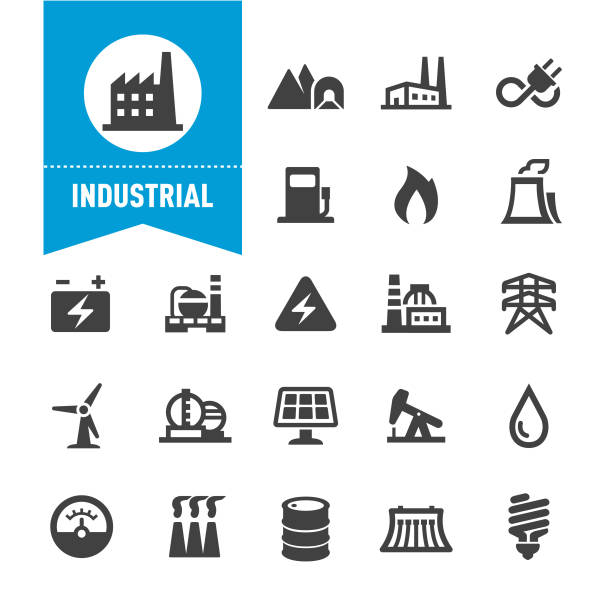 промышленные иконы - специальная серия - oil industry oil rig mining oil stock illustrations