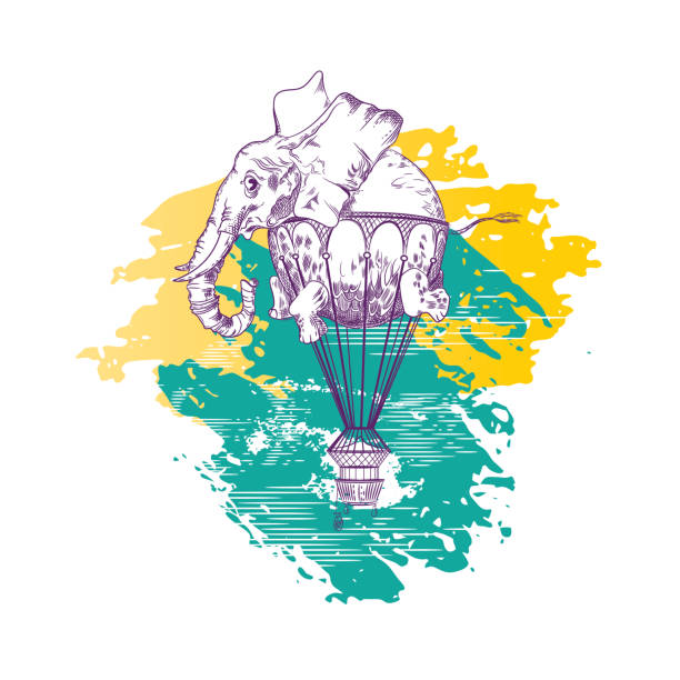 Vector image of an elephant flying in the sky. Tattoo art. T-shirt design.