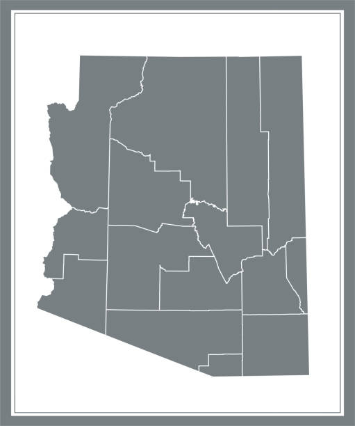 Arizona counties map downloadable County map of Arizona state of United States of America vector outline illustration image art. The map is accurately prepared by a map expert. chandler arizona stock illustrations