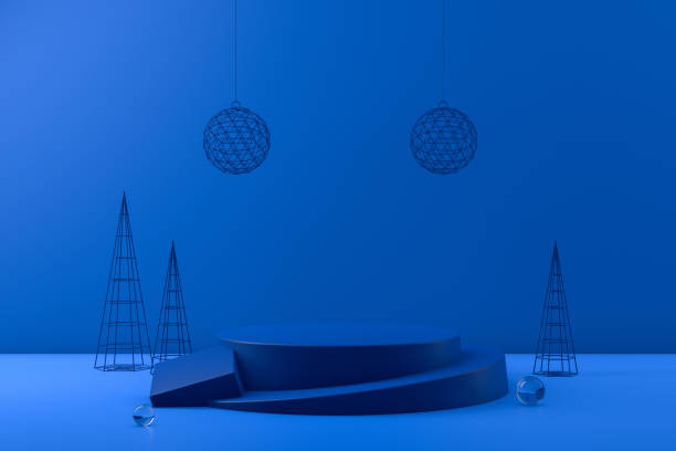 istock 3D Empty Product Stand, Platform on blue background, Christmas Concept 1168714719