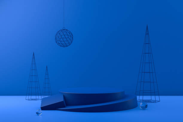 istock 3D Empty Product Stand, Platform on blue background, Christmas Concept 1168714981