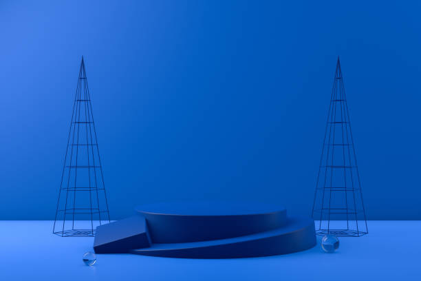 istock 3D Empty Product Stand, Platform on blue background, Christmas Concept 1168715006