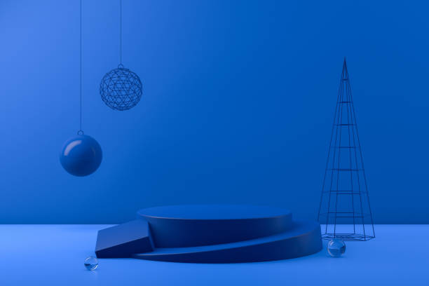 istock 3D Empty Product Stand, Platform on blue background, Christmas Concept 1168715578