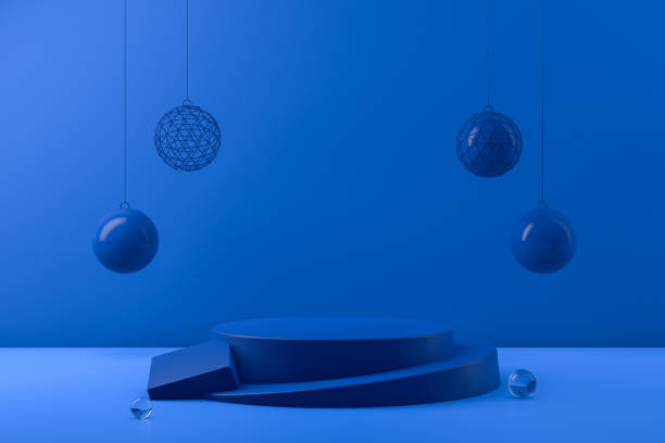 istock 3D Empty Product Stand, Platform on blue background, Christmas Concept 1168715614
