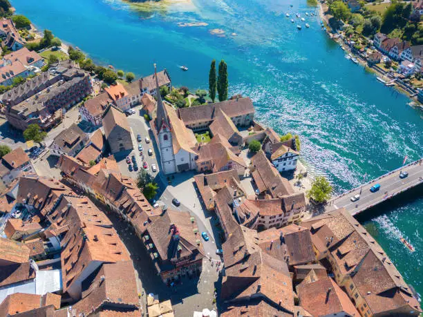 Aerial view of Stein-Am-Rhein medieval city near Shaffhausen, Switzerland