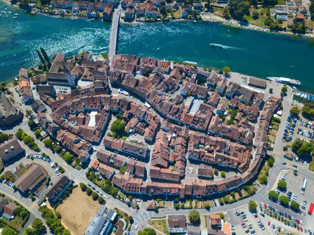 Aerial view of Stein-Am-Rhein medieval city near Shaffhausen, Switzerland