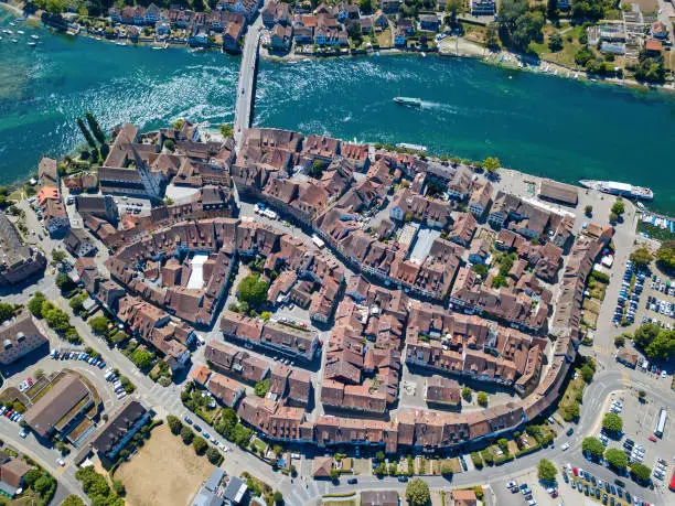 Aerial view of Stein-Am-Rhein medieval city near Shaffhausen, Switzerland