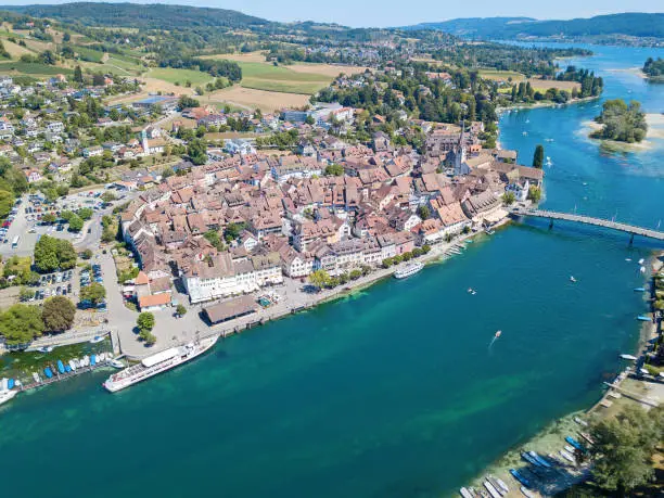 Aerial view of Stein-Am-Rhein medieval city near Shaffhausen, Switzerland