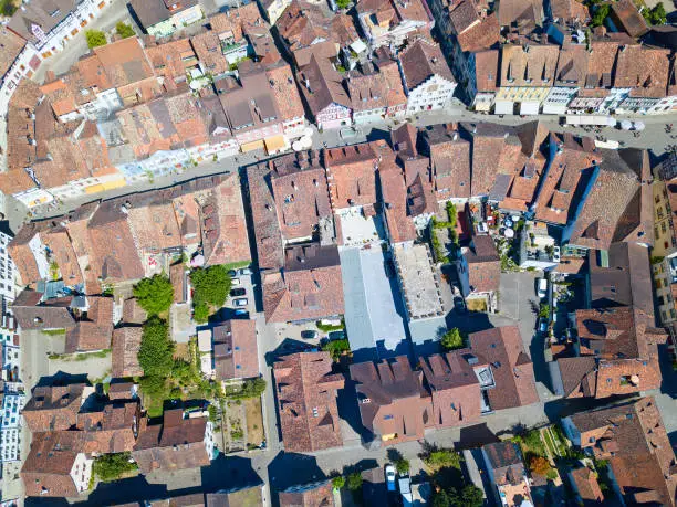 Aerial view of Stein-Am-Rhein medieval city near Shaffhausen, Switzerland