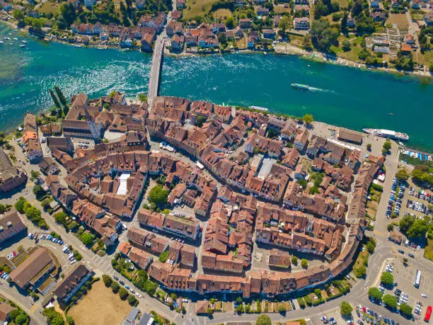 Aerial view of Stein-Am-Rhein medieval city near Shaffhausen, Switzerland