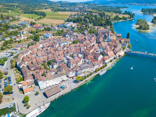 Aerial view of Stein-Am-Rhein medieval city near Shaffhausen, Switzerland