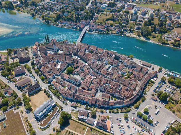 Aerial view of Stein-Am-Rhein medieval city near Shaffhausen, Switzerland