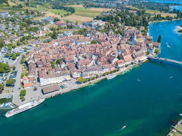 Aerial view of Stein-Am-Rhein medieval city near Shaffhausen, Switzerland