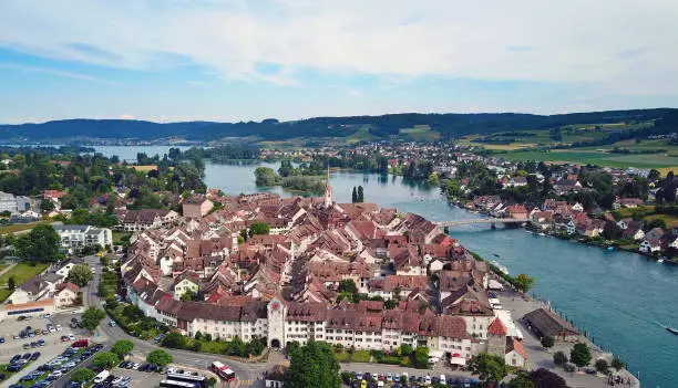 Aerial view of Stein-Am-Rhein medieval city near Shaffhausen, Switzerland