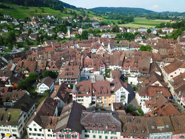 Aerial view of Stein-Am-Rhein medieval city near Shaffhausen, Switzerland