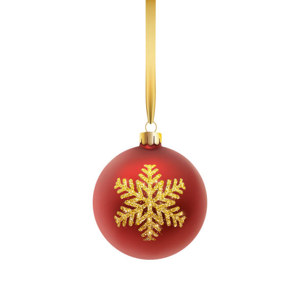 istock Christmas greeting card. Red Christmas ball, with an ornament and gold snowflake. Vector illustration on white isolated background 1168723597
