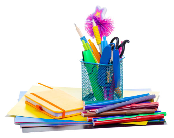 istock Stationery set in stand, notebook diary, cardboard, felt-tip pens 1168723771