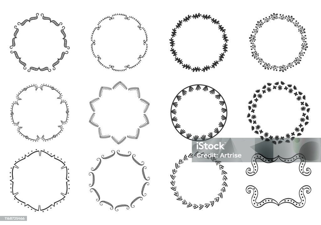 Round Frame Design Drawing Big Set Of Decorative Hand Drawn Round Frames Stock Illustration ...