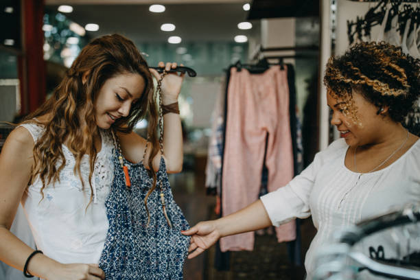 istock Young women vintage clothes shopping 1168725883