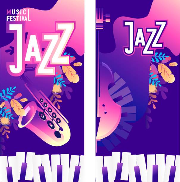 ilustraciones, imágenes clip art, dibujos animados e iconos de stock de cartel de música jazz - tropical climate audio
