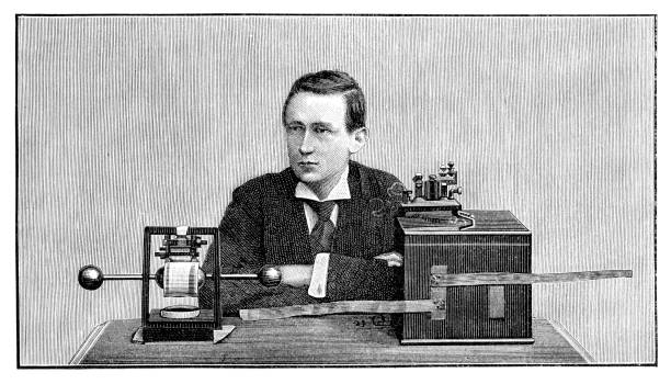 guglielmo marconi vynálezce rádia s telegrafním systémem 1897 - guglielmo marconi stock ilustrace