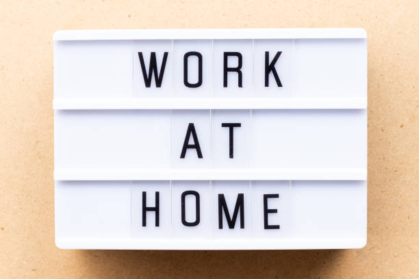 istock Lightbox with word work at home on wood background 1168729323