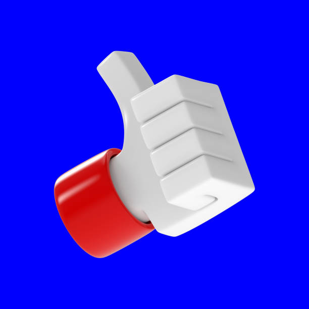 three-dimensional thumb up hand like icon isolated on blue background
