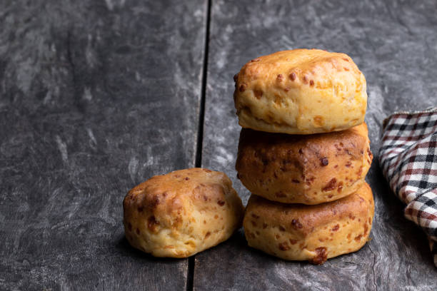Homemade  cheese scones on wooden table