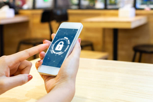 istock Woman using smartphone with icon graphic cyber security network of connected devices and personal data information 1168740257