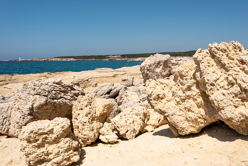 rocky coastline at Plage de San Giovani near Bonifacio on Corsica; Bonifacio, France