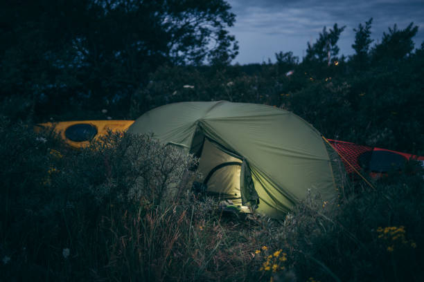istock Camping in the wild. Tent and kayak 1168743080
