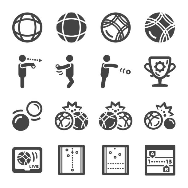 petanque icon-set - pétanque stock-grafiken, -clipart, -cartoons und -symbole