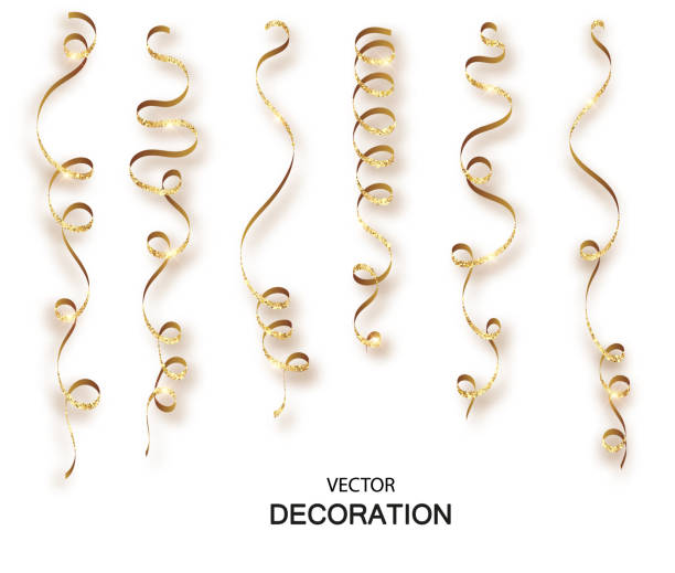 istock Gold glitter curly ribbon serpentine confetti. Golden streamers set on transparent background. Colorful design decoration party, holiday event, carnival, Christmas, New Year greeting. Vector illustration. 1168748450