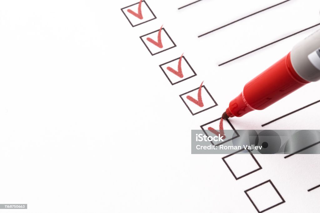 Checklist checklist, red pen, check mark Checklist Stock Photo