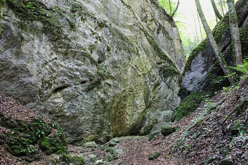 the entry to a cave in the rock