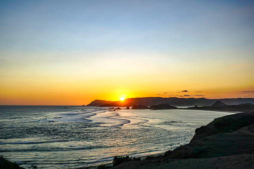Scenic sunset view at Merese hill (Tanjung Aan), Lombok island, Indonesia.