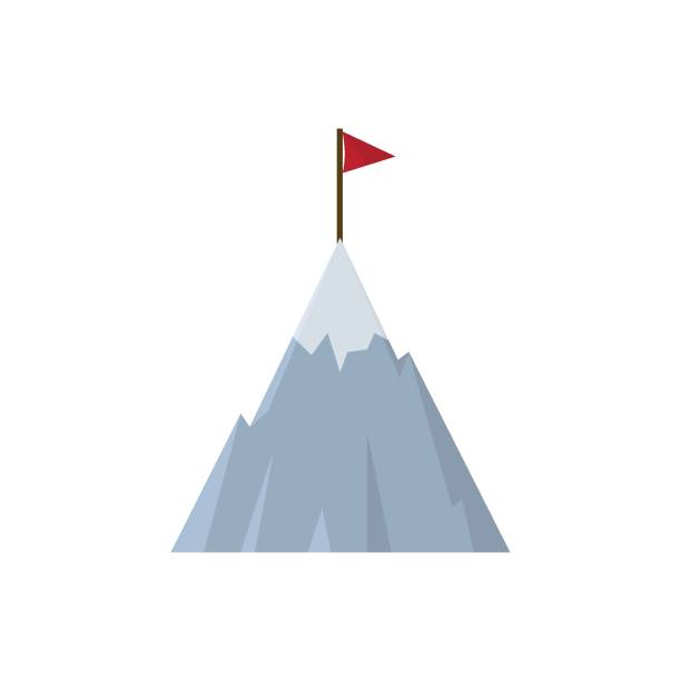ilustraciones, imágenes clip art, dibujos animados e iconos de stock de montaña con icono de bandera - sección alta ilustraciones