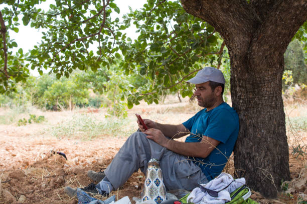 istock agricultural worker who uses the phone during break time 1168755864