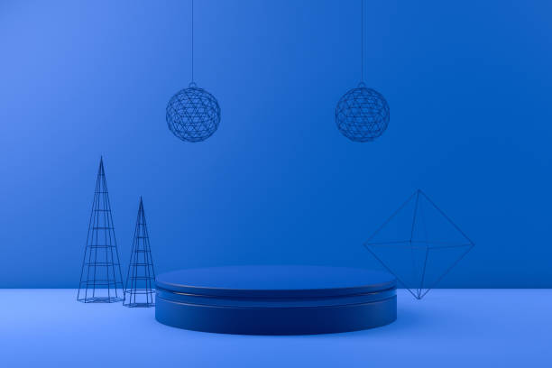 istock 3D Empty Product Stand, Platform on blue background, Christmas Concept 1168757056