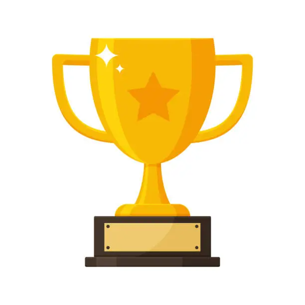 Vector illustration of Gold trophy with the name plate of the winner of the competition.