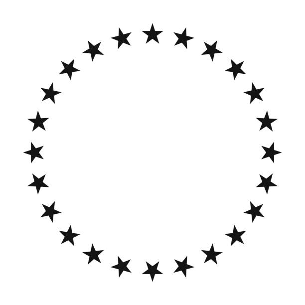 별 모양으로 둘러싸인 원 아이콘입니다. 벡터 그림입니다. - europe european union currency euro symbol european union flag stock illustrations