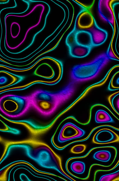 Neon Colorful Holographic Bubble Abstract Black Background Neon Colorful Holographic Bubble Abstract Black Background Filter Distorted Macro Photography amoeba photos stock pictures, royalty-free photos & images