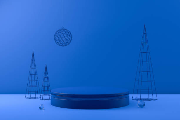 istock 3D Empty Product Stand, Platform on blue background, Christmas Concept 1168757358