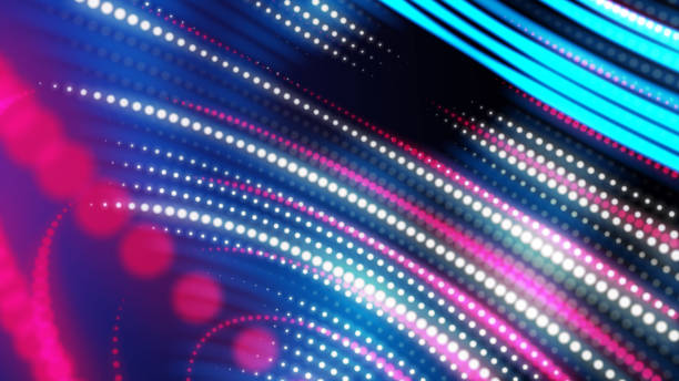 istock Energy power digital data transfer, neon colorful laser light path on stage with glare in cyber space background. Neon light line of global digital world model 3D rendering. 1168757475